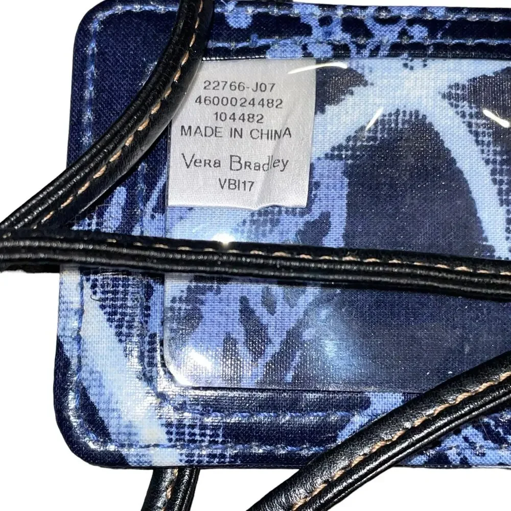 Vera Bradley Lanyard ID Case Card Wallet Indigo Plant Paisley Blue Quilted Fob